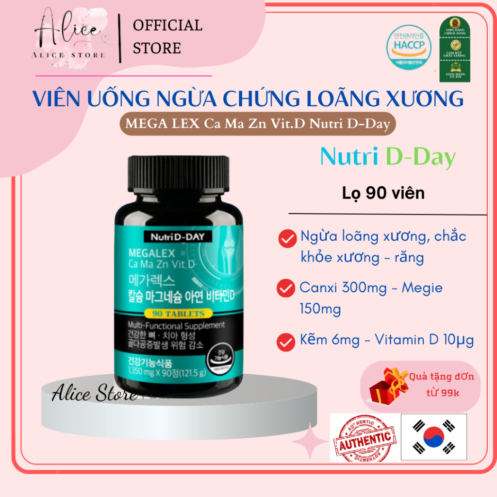Viên Uống Ngừa Chứng Loãng Xương, Chắc Khỏe Xương, Răng MEGALEX Ca Ma Zn Vit.D Nutri D-Day Hàn Quốc
