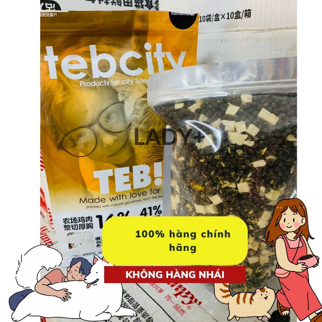 1KG  TÚI CHIẾT Thức ăn hạt cho mèo Teb City Hạt cho mèo con Teb City E với thịt sấy Grain Free tăng cân dưỡng lông