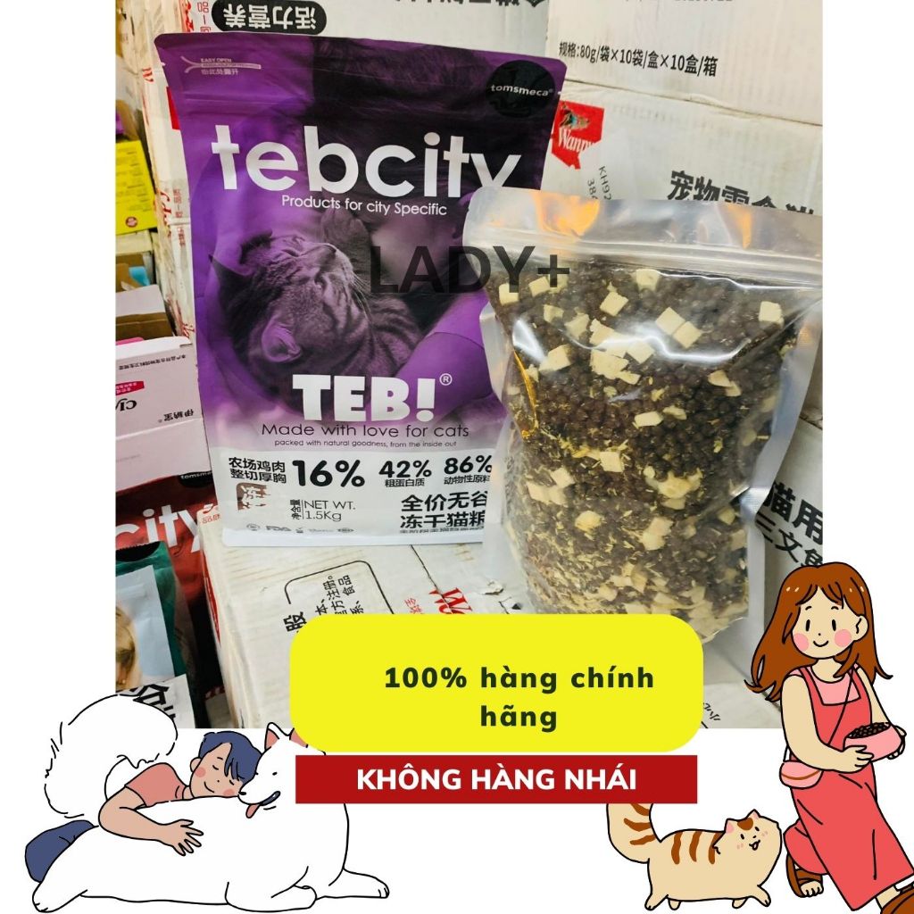 1KG  TÚI CHIẾT Thức ăn hạt cho mèo Teb City Hạt cho mèo con Teb City E với thịt sấy Grain Free tăng cân dưỡng lông