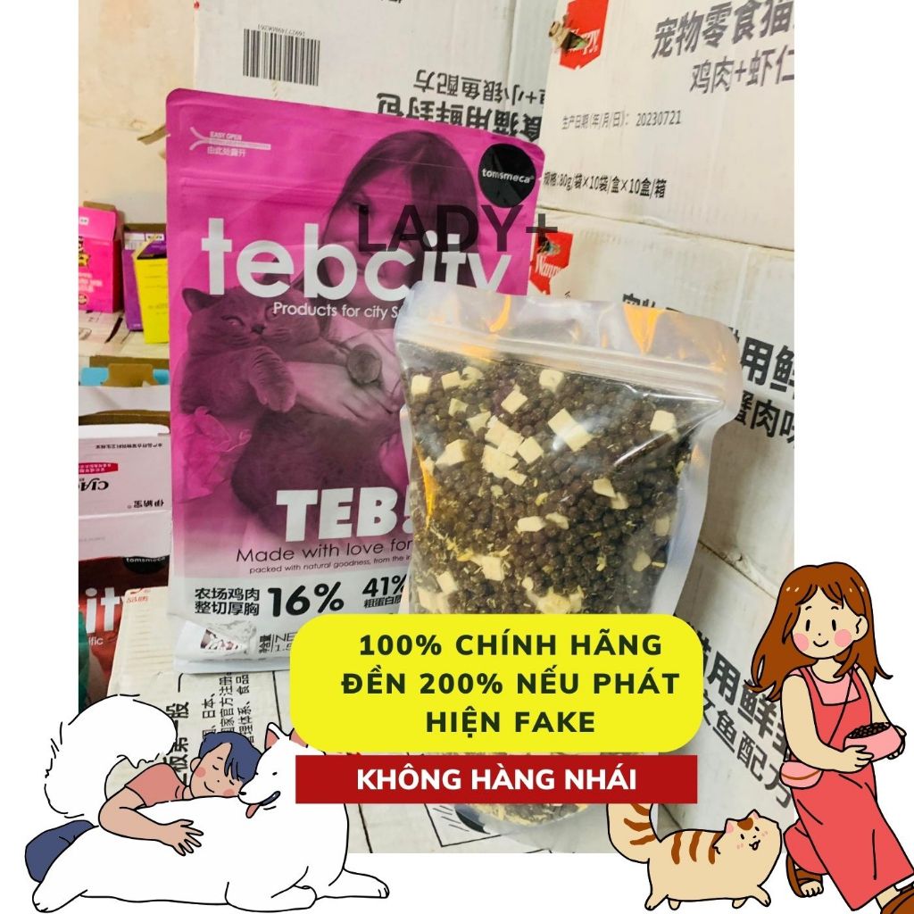 1KG  TÚI CHIẾT Thức ăn hạt cho mèo Teb City Hạt cho mèo con Teb City E với thịt sấy Grain Free tăng cân dưỡng lông