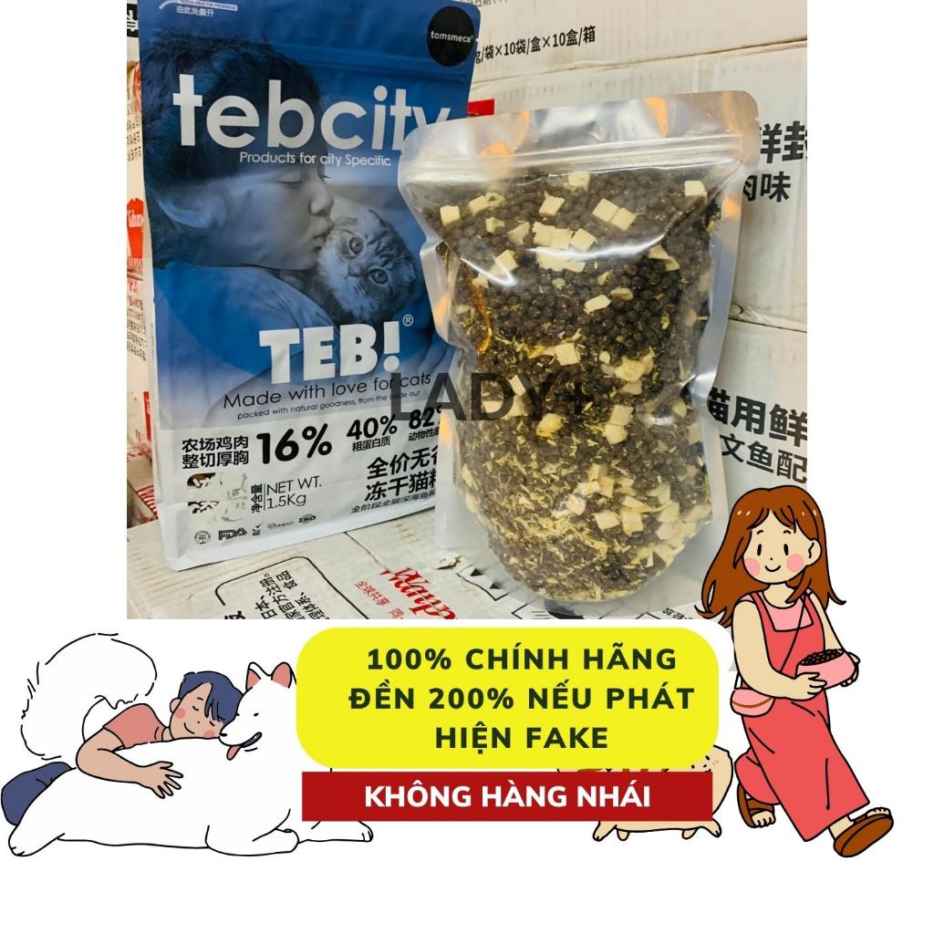 1KG  TÚI CHIẾT Thức ăn hạt cho mèo Teb City Hạt cho mèo con Teb City E với thịt sấy Grain Free tăng cân dưỡng lông