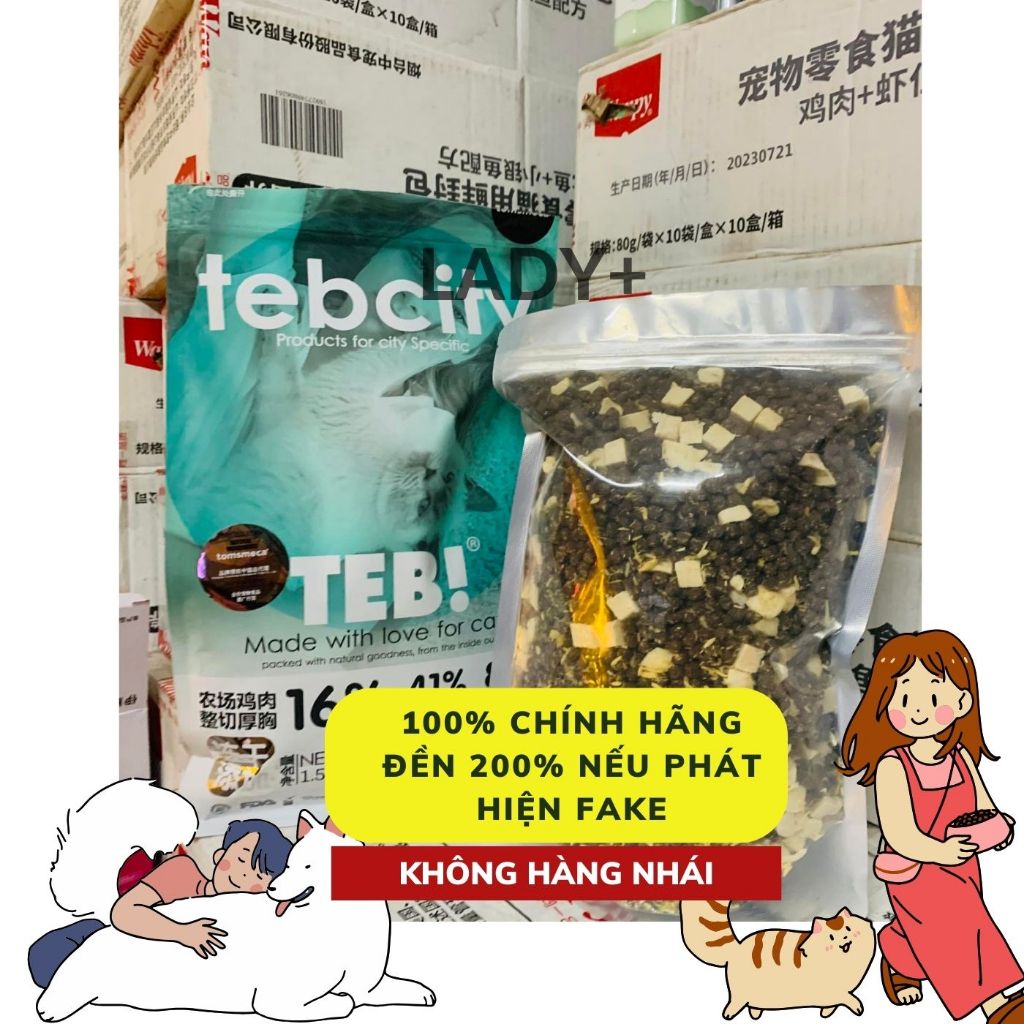 1KG  TÚI CHIẾT Thức ăn hạt cho mèo Teb City Hạt cho mèo con Teb City E với thịt sấy Grain Free tăng cân dưỡng lông