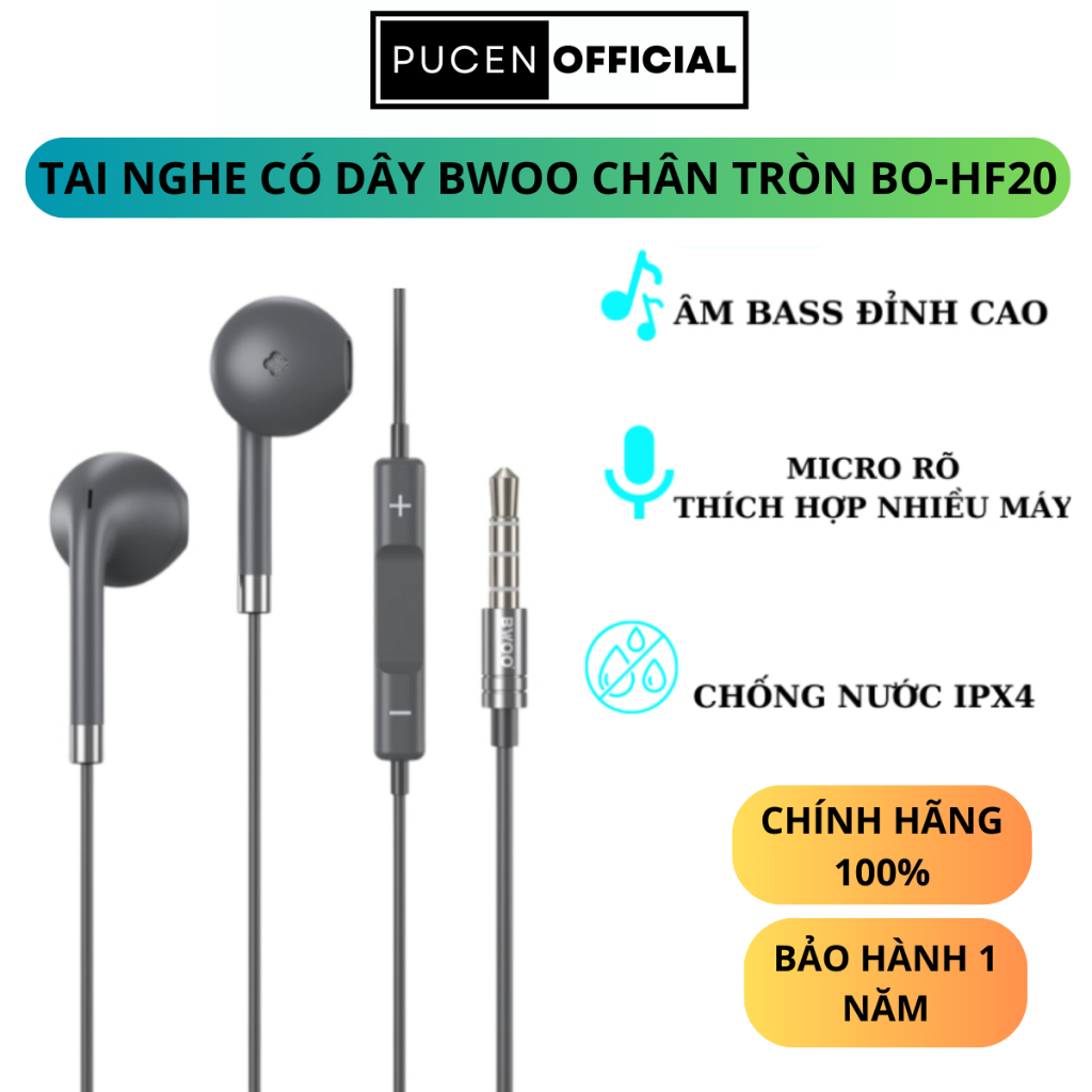 Tai nghe có dây chân 3.5 Bwoo BO-HF20 cho các dòng máy điện thoại máy tính máy nghe nhạc BH 12 Tháng PUCEN
