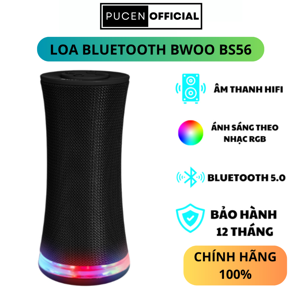 Loa BLUETOOTH BS 56 chính hãng BWOO| âm thanh HIFI ánh sáng RGB nháy theo nhịp điệu bảo hành 12 tháng PUCEN