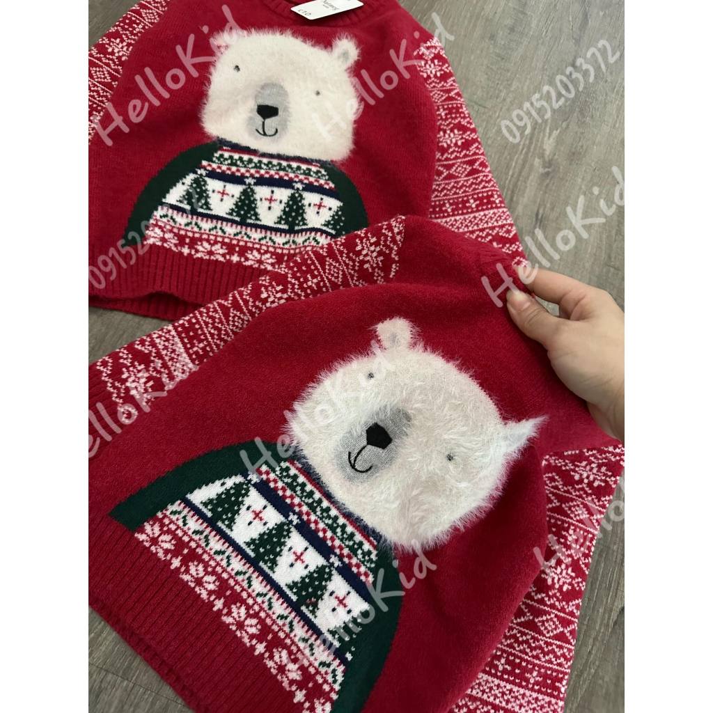 Áo len gấu trắng đỏ cho bé