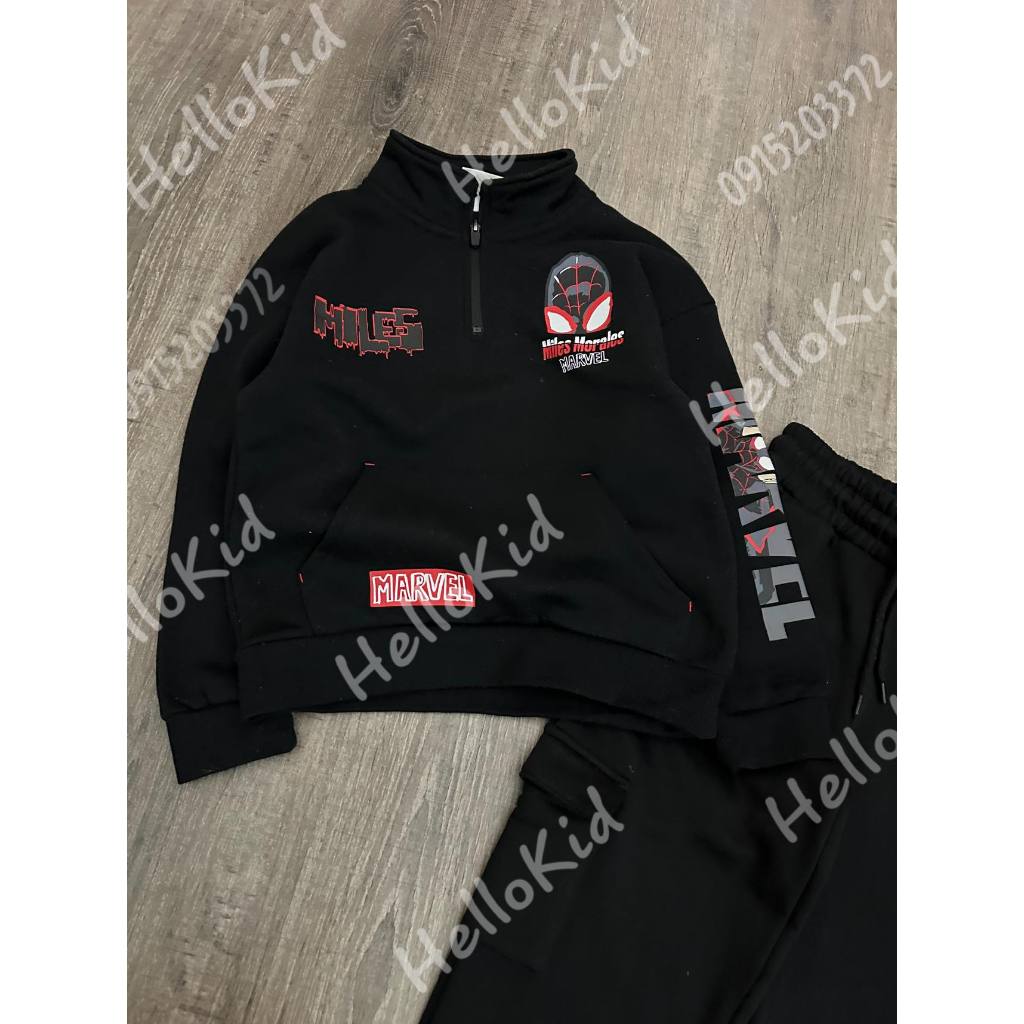 Bộ nỉ nhện đen hình in sau size đại prima cho bé