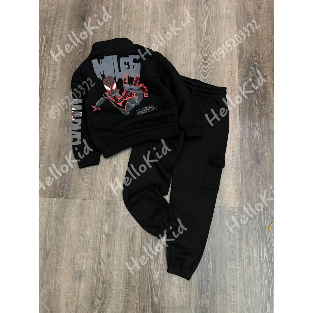 Bộ nỉ nhện đen hình in sau size đại prima cho bé