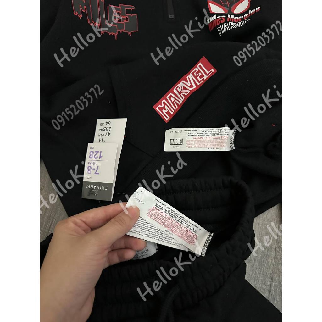 Bộ nỉ nhện đen hình in sau size đại prima cho bé