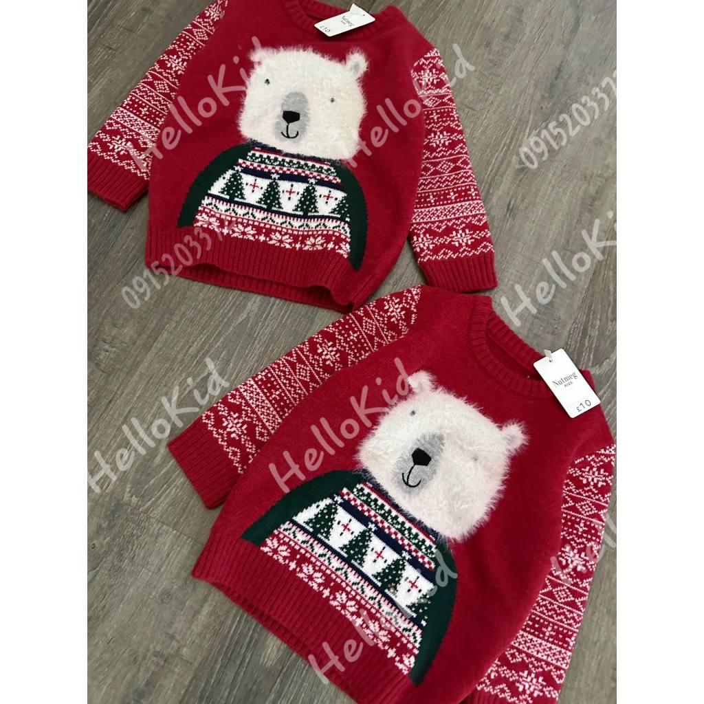 Áo len gấu trắng đỏ cho bé