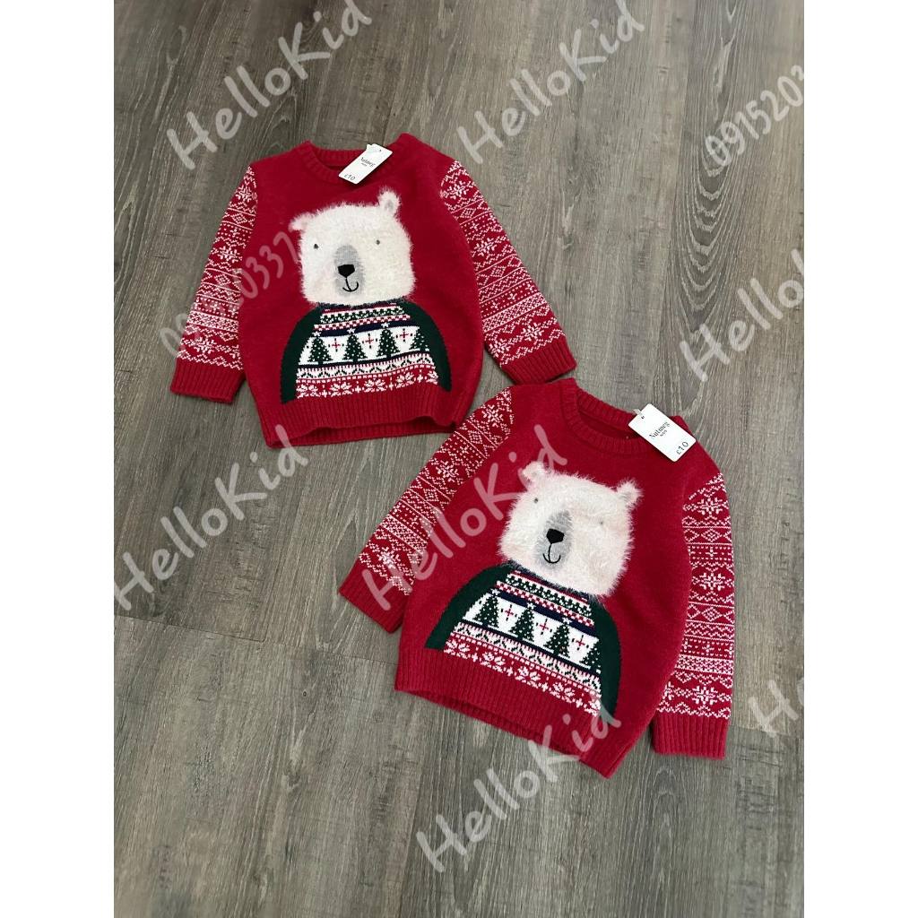 Áo len gấu trắng đỏ cho bé
