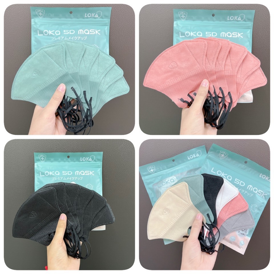 Thùng 100 chiếc khẩu trang 5D Loka mask kháng khuẩn 3 lớp nhiều màu
