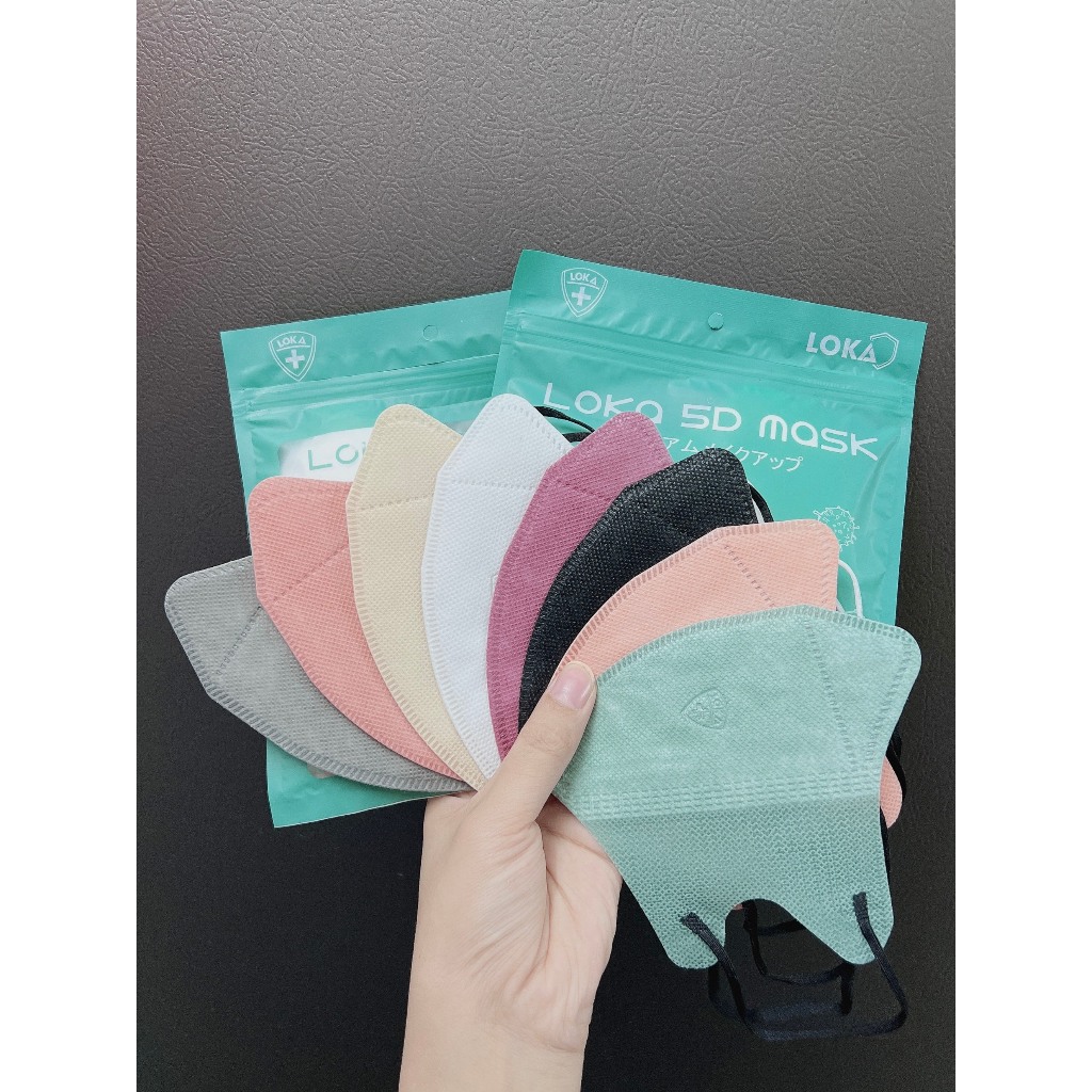 Thùng 100 chiếc khẩu trang 5D Loka mask kháng khuẩn 3 lớp nhiều màu