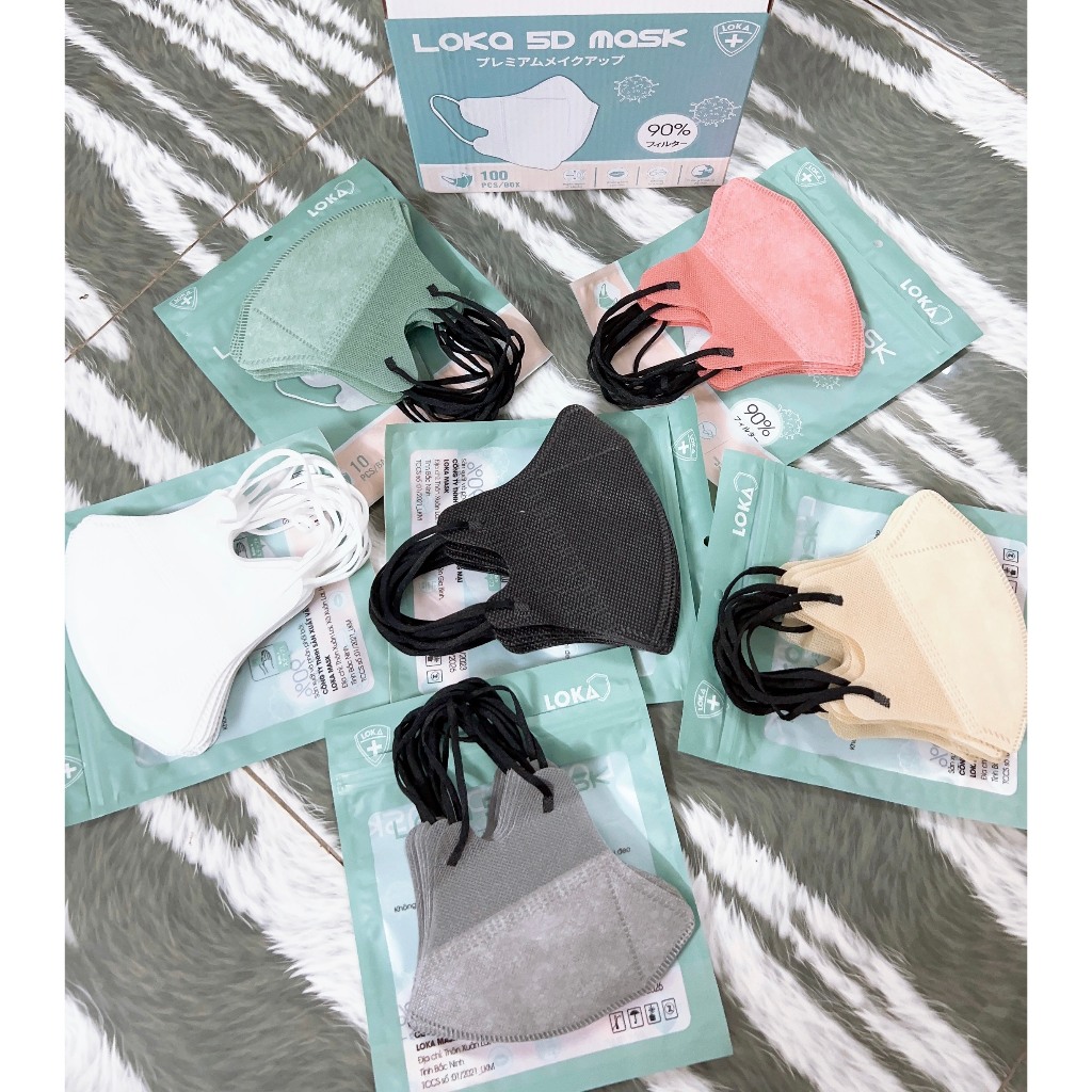 Thùng 100 chiếc khẩu trang 5D Loka mask kháng khuẩn 3 lớp nhiều màu