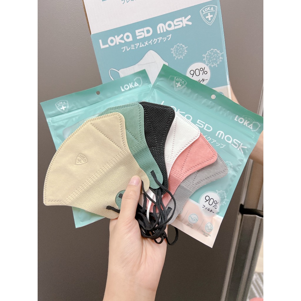 Thùng 100 chiếc khẩu trang 5D Loka mask kháng khuẩn 3 lớp nhiều màu