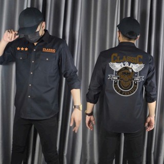 Áo sơ mi nam ông địa , rock , ecko , rebell calssic 1.1 logo túi hộp mặt sau in pes cao cấp (shop quốc hưng)