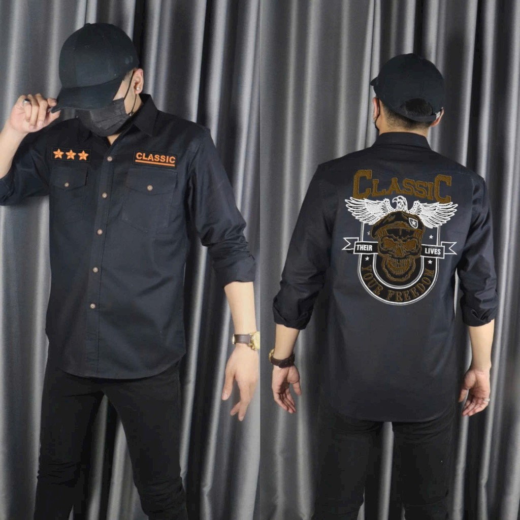 Áo sơ mi nam ông địa ,calsic rock , ecko , rebell rock 1.1 logo túi hộp mặt sau in pes cao cấp