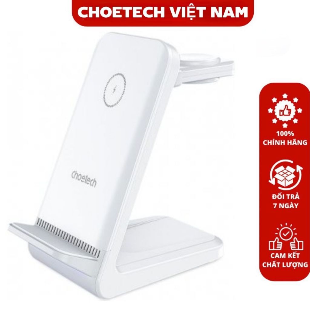 Đế sạc nhanh không dây 3 in 1 công suất 15w Choetech T608 dùng sạc điện thoại, tai nghe và sạc đồng hồ có thể tháo rời