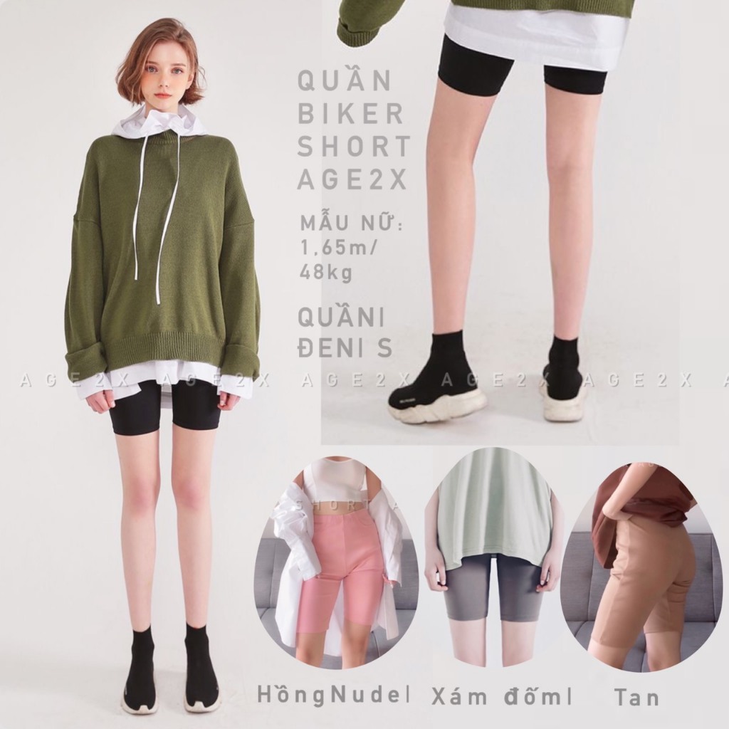 ⚠️ QUÁ HOT⚠️chính hãng AGE2X quần Legging-Biker, legging đùi chất Borib co giãn có 2 túi thật tiện dụng