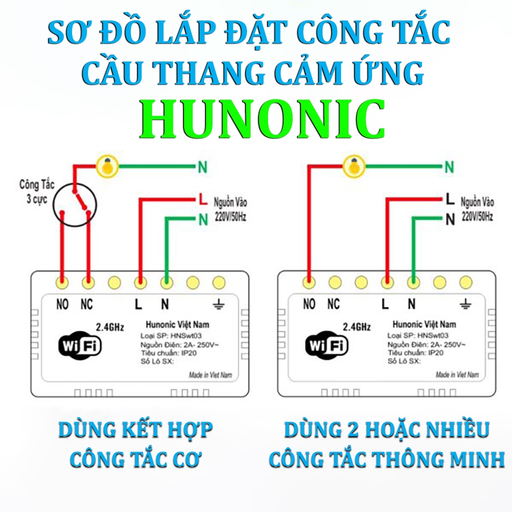 Công Tắc Cầu Thang Cảm Ứng, Công Tắc Wifi Thông Minh Hunonic Datic - DTSW01CP