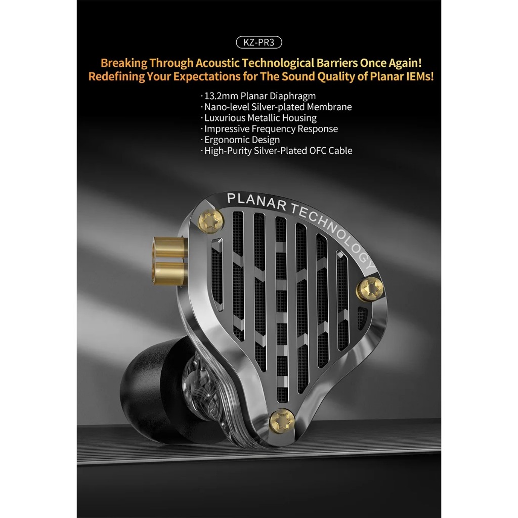 Tai nghe KZ PR3 In Ear 13.2MM Planar Driver Wired Earphones - With Micro