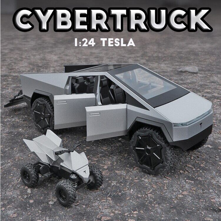Mô Hình Xe Tesla Cybertruck 1:24 ô tô Cyber truck 1/24 vỏ hợp kim, xe mở 2 cửa, cốp trước sau, có đánh lái, có âm thanh