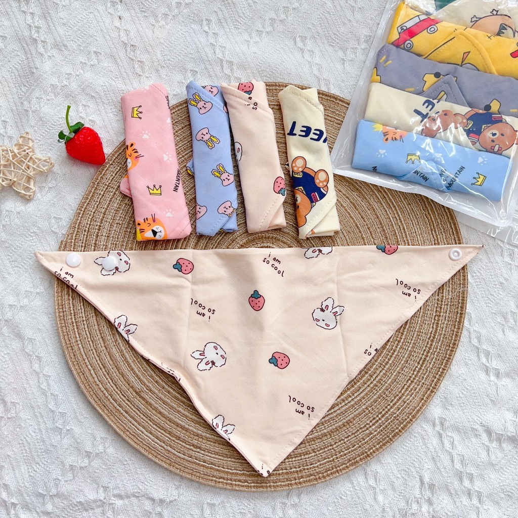 Set 5, 6 Khăn Yếm Tam Giác Giữ Ấm Cổ Cho Bé Trai Bé Gái KT 40 x 29 x 29cm Babibu - KGAC