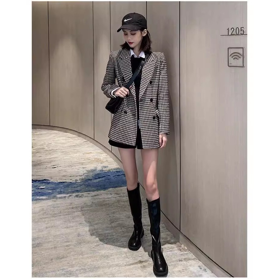 Ảnh thật 5 hình cuối-2W180.Áo blazer kẻ houndstooth thu đông sang chảnh