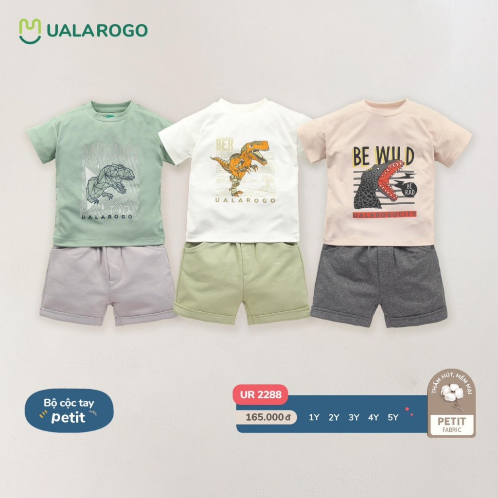 Bộ cộc tay cổ tròn pettit UALA ROGO cho bé 8 kg đến 19kg