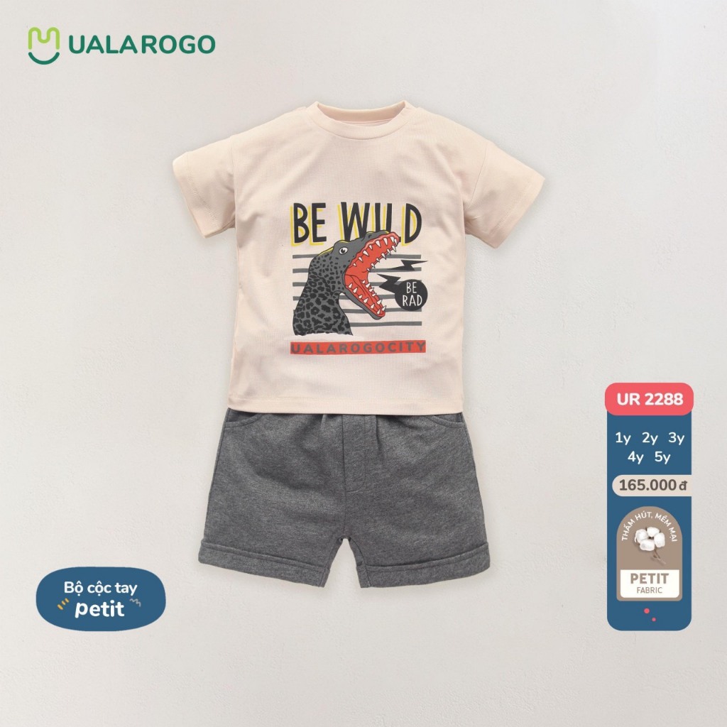 Bộ cộc tay cổ tròn pettit UALA ROGO cho bé 8 kg đến 19kg