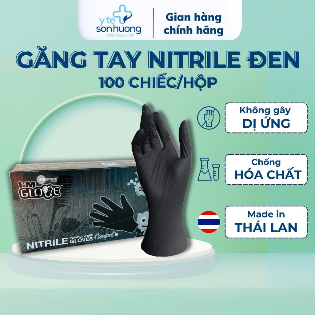 Găng tay y tế đen Nitrile,bao tay y tế đen không bột làm nail I'm Gloves Thái Lan 100 chiếc