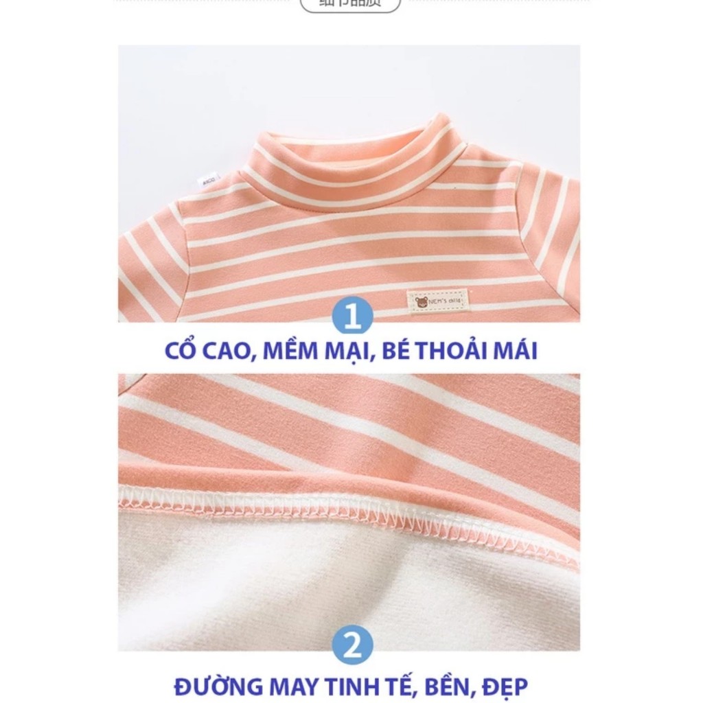Áo giữ nhiệt kẻ có lót lông cổ cao 3 phân hàng Quảng Châu  cho bé trai, bé gái- Áo nỉ lót giữ nhiệt