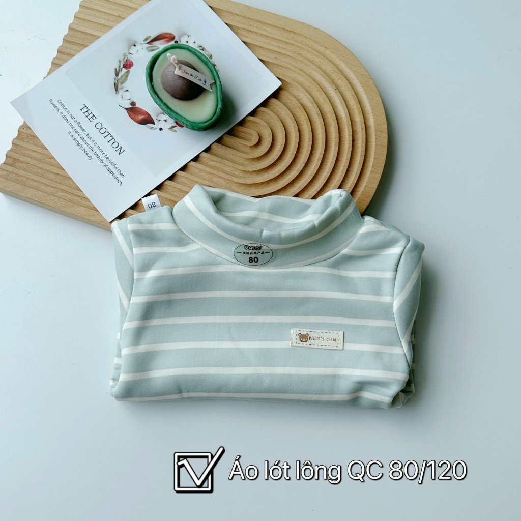 Áo giữ nhiệt kẻ có lót lông cổ cao 3 phân hàng Quảng Châu  cho bé trai, bé gái- Áo nỉ lót giữ nhiệt