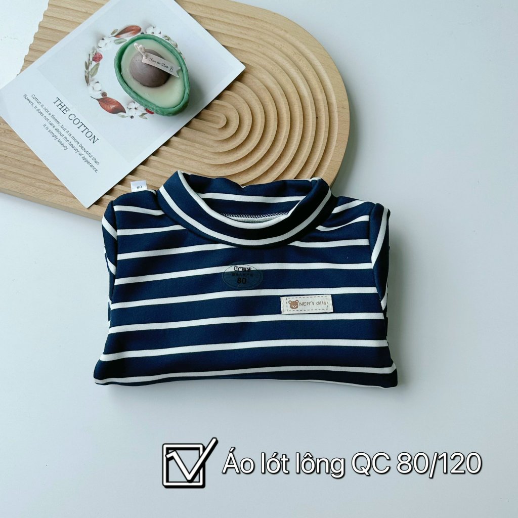 Áo giữ nhiệt kẻ có lót lông cổ cao 3 phân hàng Quảng Châu  cho bé trai, bé gái- Áo nỉ lót giữ nhiệt