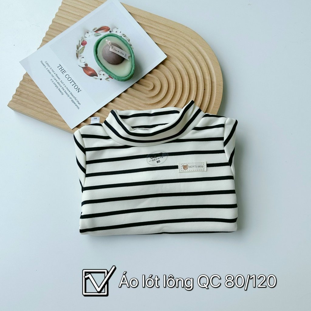 Áo giữ nhiệt kẻ có lót lông cổ cao 3 phân hàng Quảng Châu  cho bé trai, bé gái- Áo nỉ lót giữ nhiệt