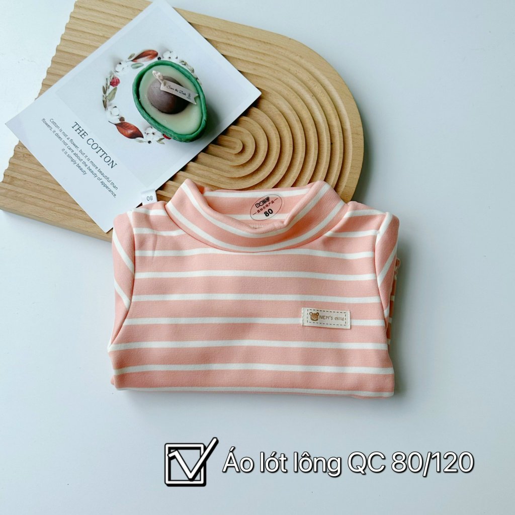 Áo giữ nhiệt kẻ có lót lông cổ cao 3 phân hàng Quảng Châu  cho bé trai, bé gái- Áo nỉ lót giữ nhiệt