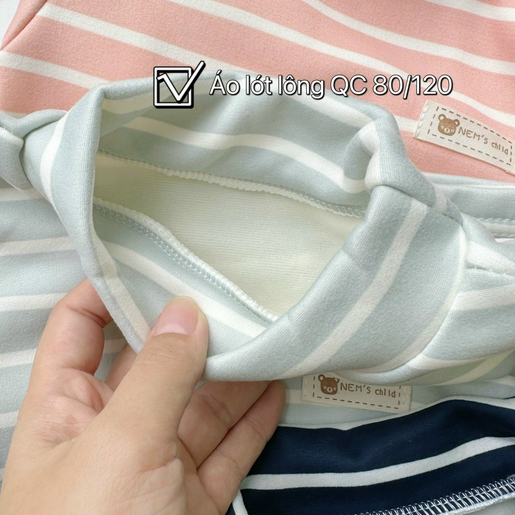 Áo giữ nhiệt kẻ có lót lông cổ cao 3 phân hàng Quảng Châu  cho bé trai, bé gái- Áo nỉ lót giữ nhiệt