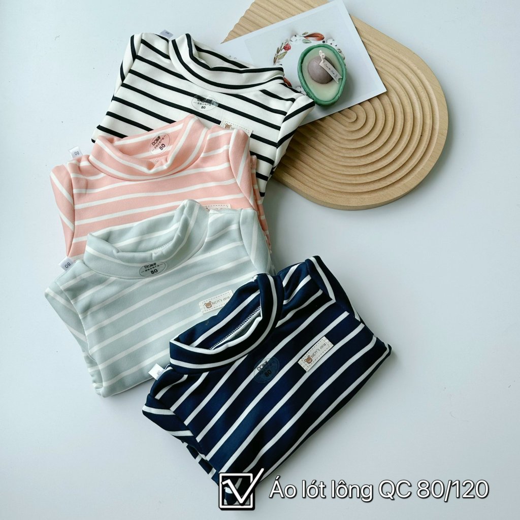 Áo giữ nhiệt kẻ có lót lông cổ cao 3 phân hàng Quảng Châu  cho bé trai, bé gái- Áo nỉ lót giữ nhiệt