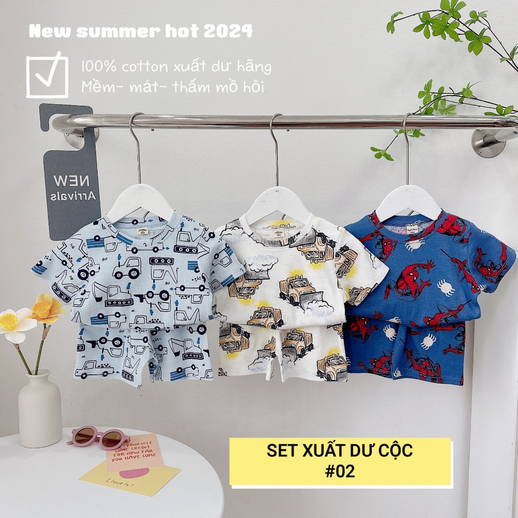 Set 3 bộ Cotton xuất dư cho bé trai- Bộ cotton cộc tay mùa hè