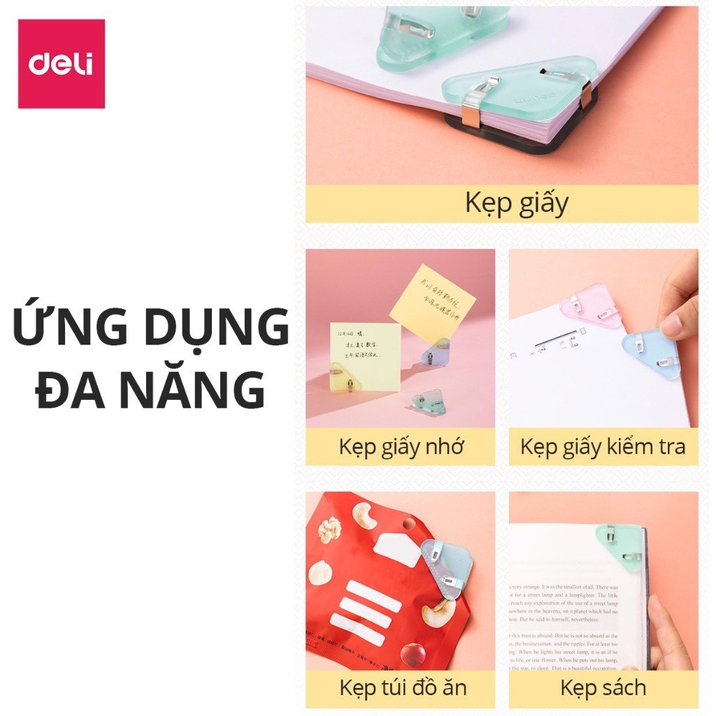 Kẹp giấy Deli đánh dấu trang sách, hồ sơ tài liệu tam giác bằng nhựa thiết kế dễ thương màu pastel giá rẻ TP530