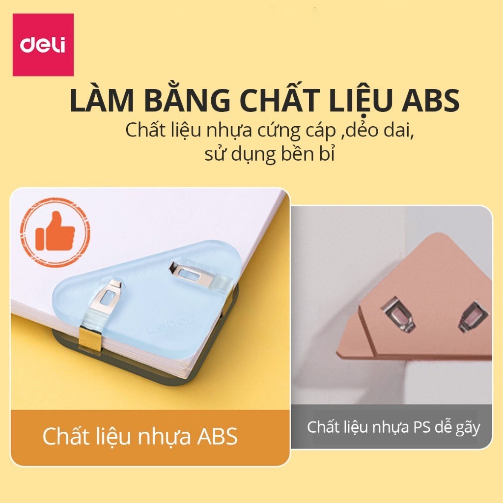 Kẹp giấy Deli đánh dấu trang sách, hồ sơ tài liệu tam giác bằng nhựa thiết kế dễ thương màu pastel giá rẻ TP530