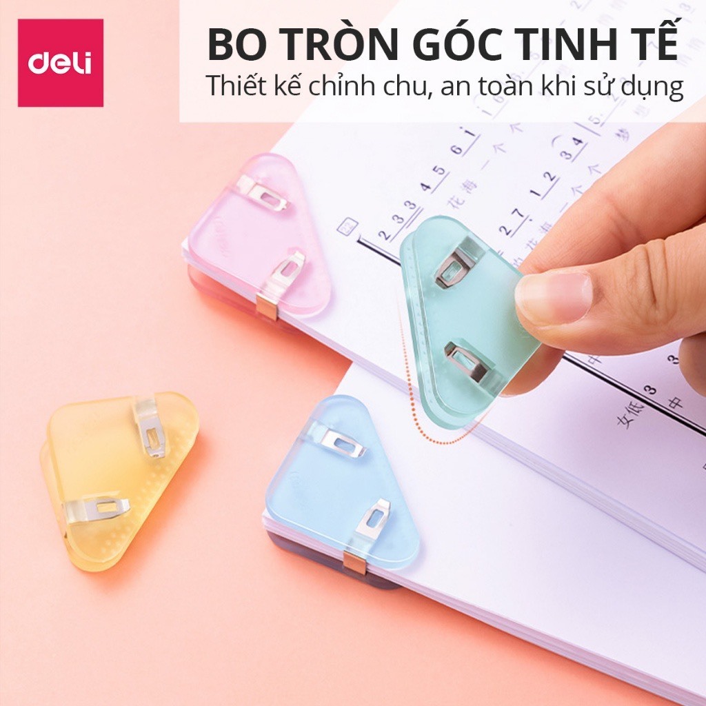 Kẹp giấy Deli đánh dấu trang sách, hồ sơ tài liệu tam giác bằng nhựa thiết kế dễ thương màu pastel giá rẻ TP530