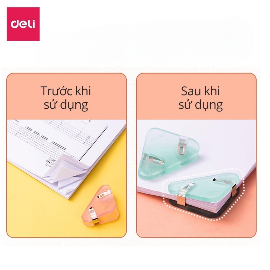 Kẹp giấy Deli đánh dấu trang sách, hồ sơ tài liệu tam giác bằng nhựa thiết kế dễ thương màu pastel giá rẻ TP530