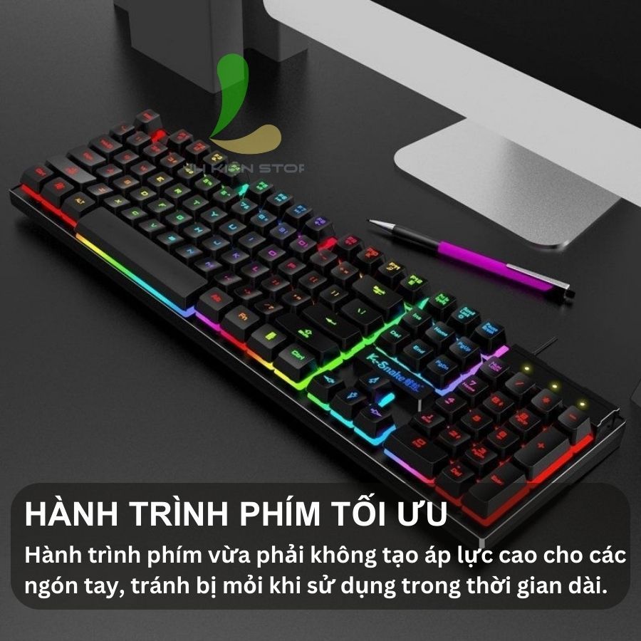 Bàn phím giả cơ gaming K-Snak4 VIPER K4 - Bàn phím chơi game thiết kế 104 phím có đèn led 7 màu ấn tượng