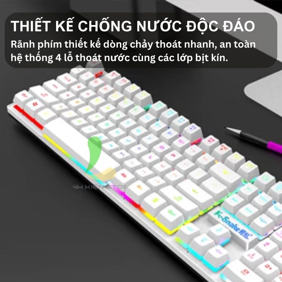 Bàn phím giả cơ gaming K-Snak4 VIPER K4 - Bàn phím chơi game thiết kế 104 phím có đèn led 7 màu ấn tượng