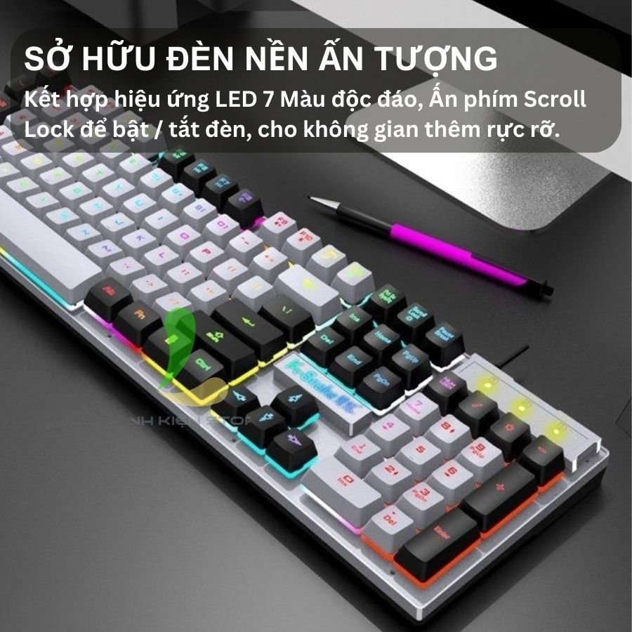 Bàn phím giả cơ gaming K-Snak4 VIPER K4 - Bàn phím chơi game thiết kế 104 phím có đèn led 7 màu ấn tượng
