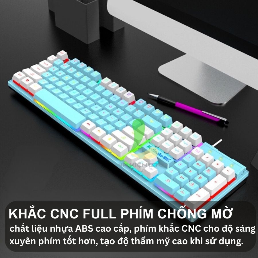 Bàn phím giả cơ gaming K-Snak4 VIPER K4 - Bàn phím chơi game thiết kế 104 phím có đèn led 7 màu ấn tượng