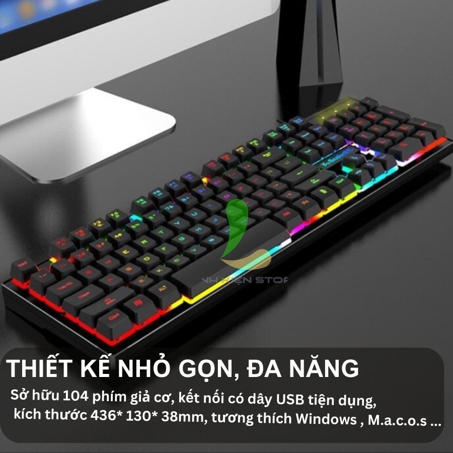 Bàn phím giả cơ gaming K-Snak4 VIPER K4 - Bàn phím chơi game thiết kế 104 phím có đèn led 7 màu ấn tượng