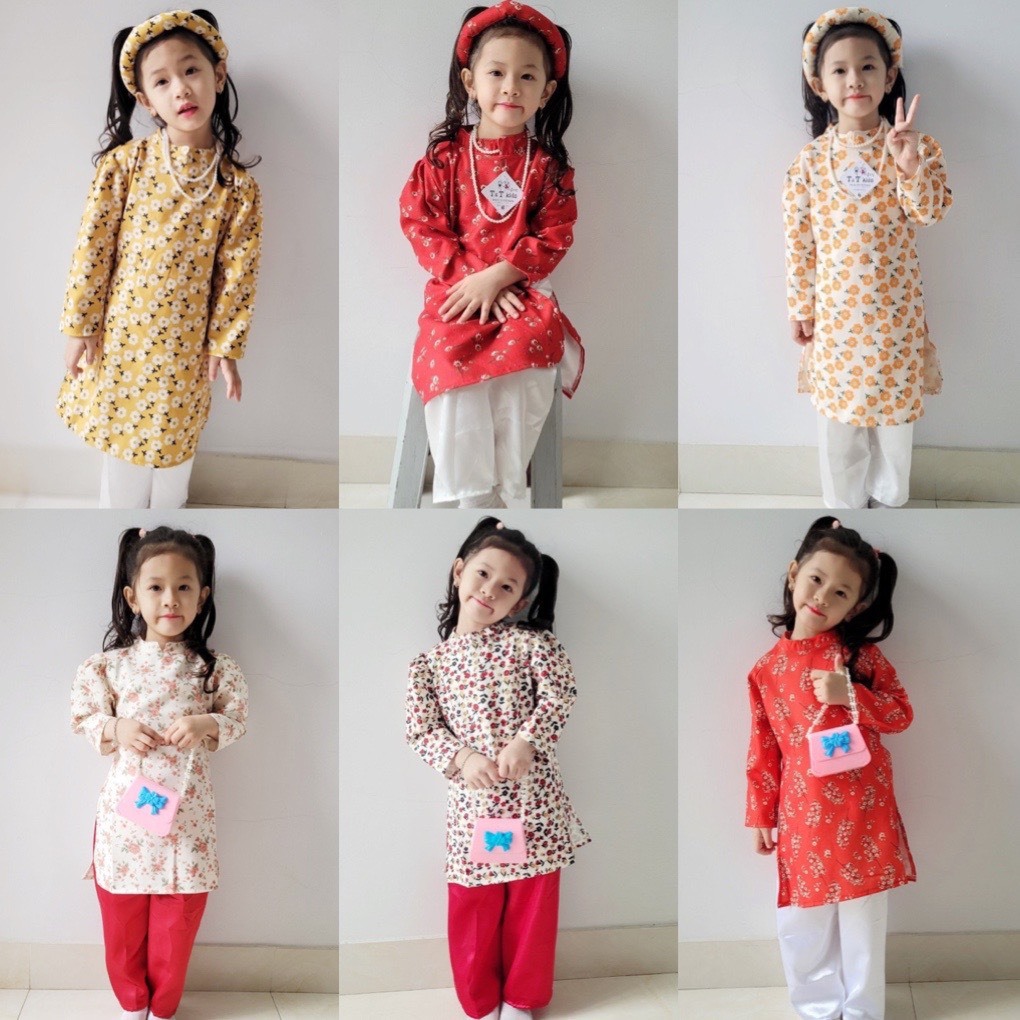 Set Áo dài bé gái KÈM Quần chất nhung lụa siêu đẹp Dragon Kids
