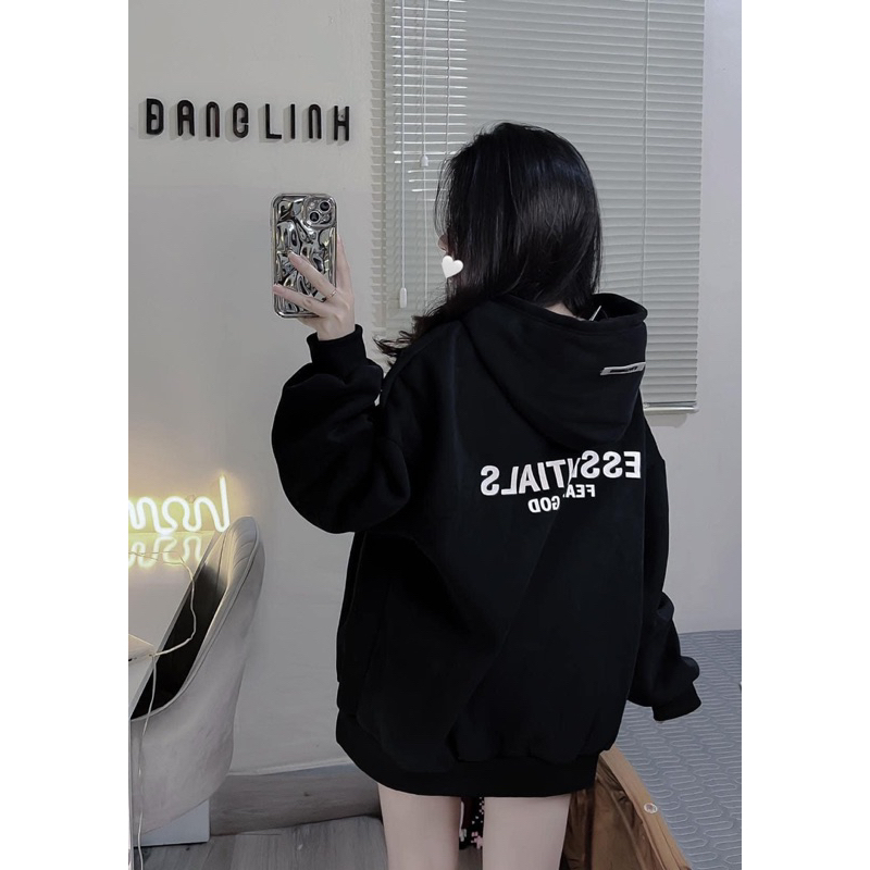 Áo hoodie nỉ ess logo cao su ảnh thật