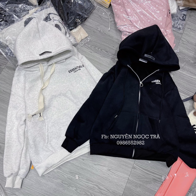 Áo hoodie nỉ ess logo cao su ảnh thật